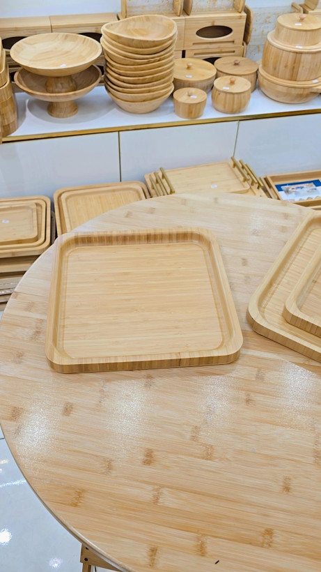 سینی سرو و پذیرایی مربع بامبو چوبی مینیمال