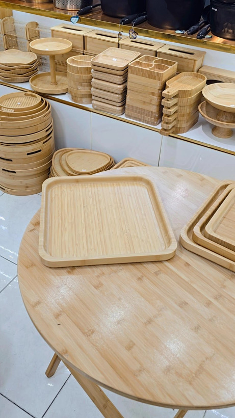 سینی سرو و پذیرایی مربع بامبو چوبی مینیمال